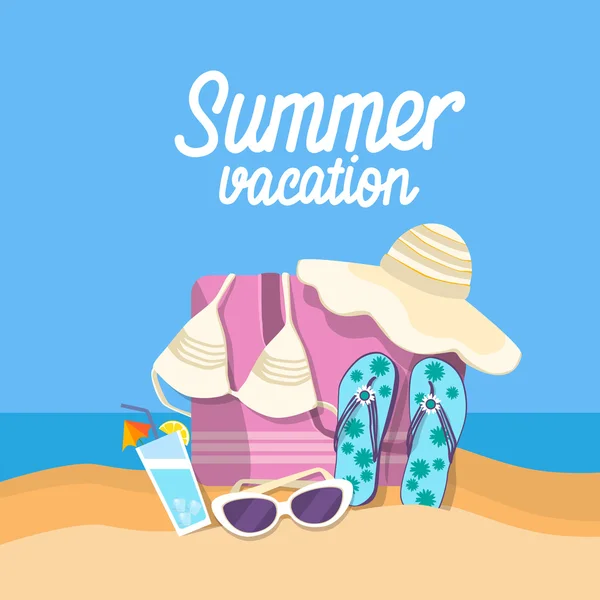 Summer Beach Vacation Set Sand Tropical Banner — Stock Vector