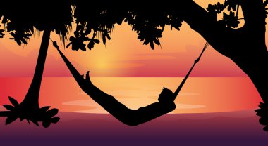 Adam siluet hamak Beach Tatil yatan