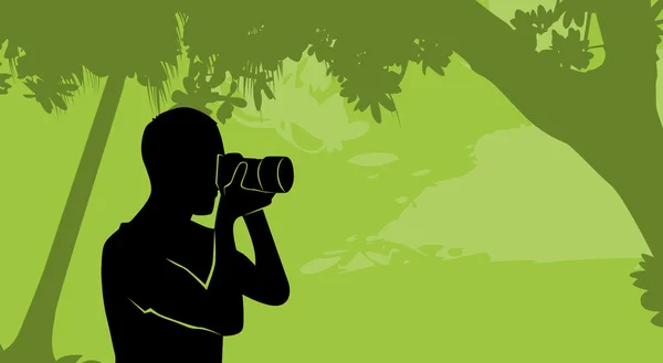 Silhouette Outdoor Nature Photographer Hold Camera - Stok Vektor