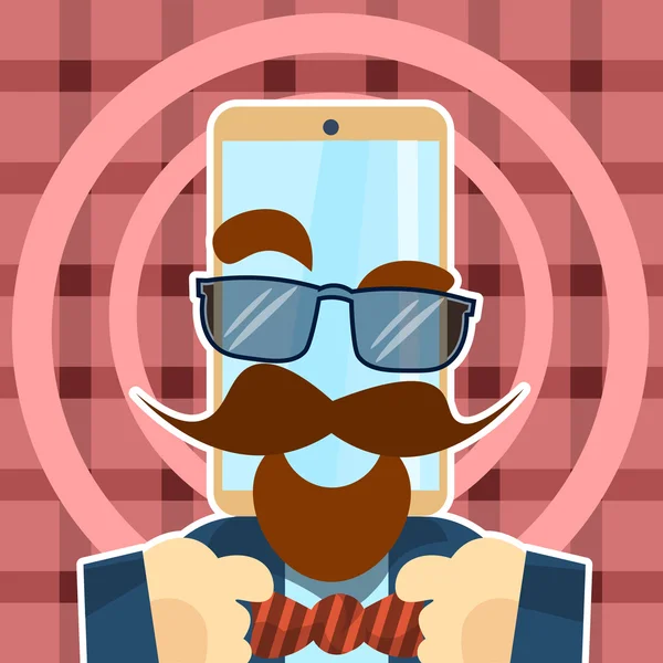 时髦细胞智能手机眼镜，胡子，胡子复古风格 — 图库矢量图片