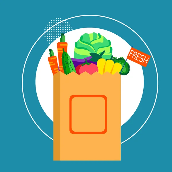 Bolsa de compras con alimentos vegetales frescos — Vector de stock