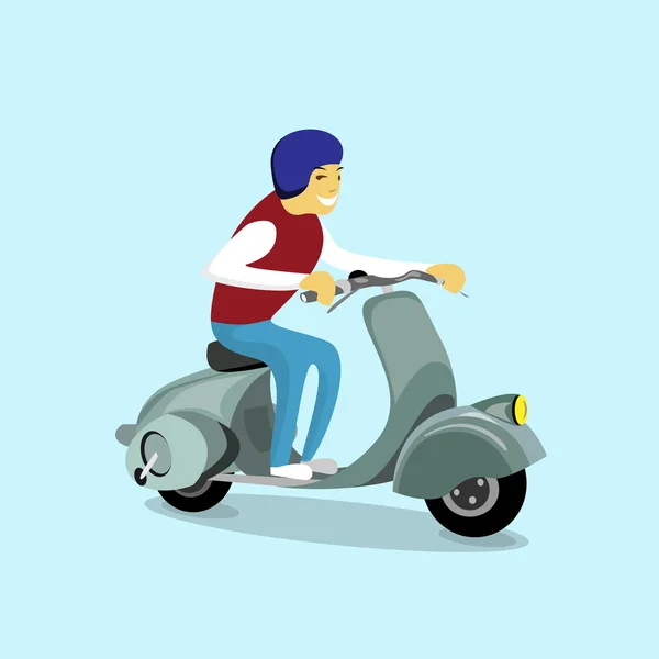 Transporte eléctrico retro de la vespa de la motocicleta del paseo del hombre — Vector de stock