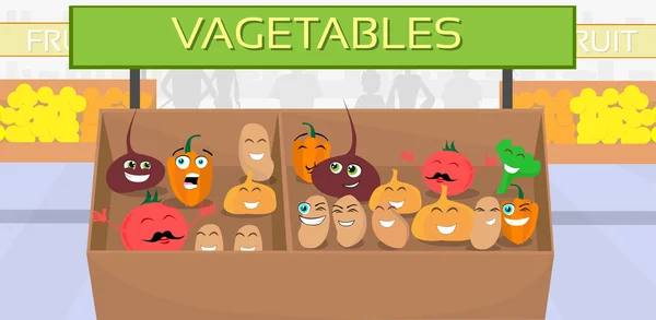 Grönsaker seriefigurer Shopping Mall, komiska sortiment — Stock vektor