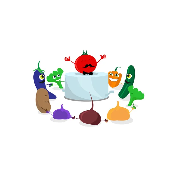 Vegetales Personajes de dibujos animados Fiesta Celebración — Vector de stock