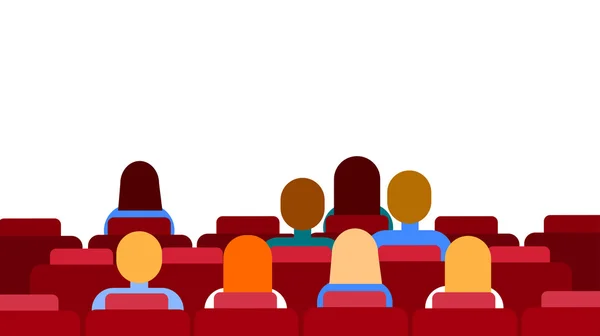 Cinema Hall tela vazia com cópia espaço pessoas grupo sentado assistindo filme — Vetor de Stock