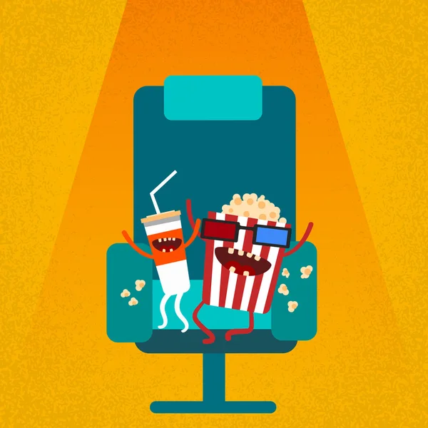 Cinema Cadeira Filme Assento Cartoon Cola Popcorn — Vetor de Stock