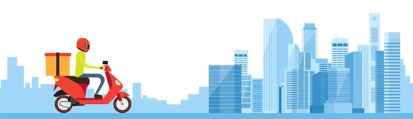 Teslimat Boy Ride Scooter Motosiklet Şehir Arka Plan