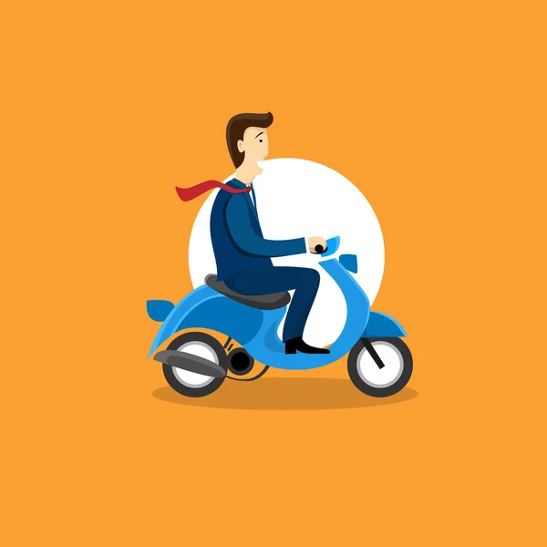 Business Man Ride Motorino Scooter piatto — Vettoriale Stock