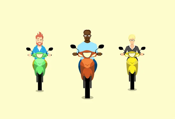 Люди Група Чоловік Їздити Мотоцикл Scooter — стоковий вектор