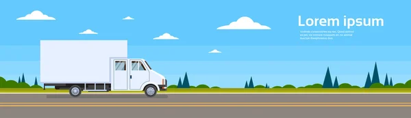Camión camión coche en el transporte de carga por carretera entrega — Vector de stock