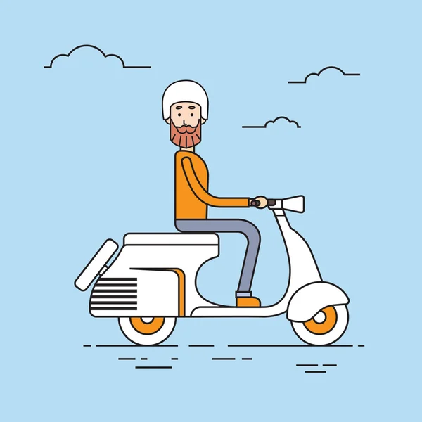 Man Ride Electrical Scooter Retro Electric Transport — Stock Vector