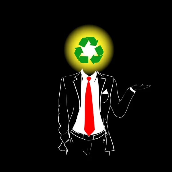 Costume Silhouette Homme Cravate Rouge Recycler le concept de tête de symbole vert — Image vectorielle