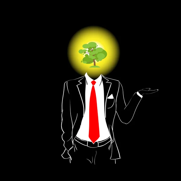 Man Silhouette Suit Red Tie Green Tree Head Concept — Stock Vector