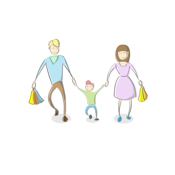 Padre de familia con hijo sosteniendo compras — Vector de stock