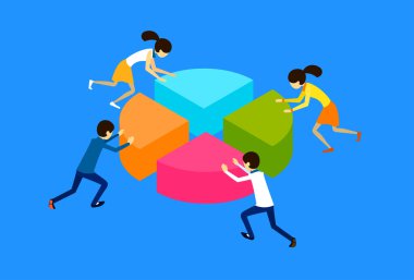 İş adamları iterek bölümü öğesi pasta diyagram ekip çalışması grup