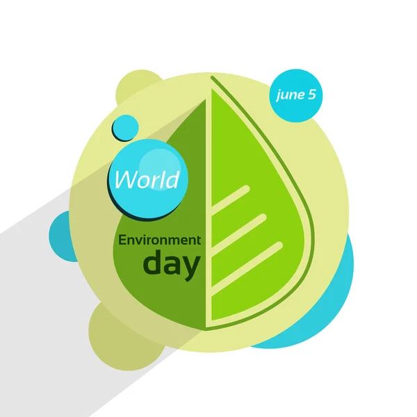 Folha verde com gotas de água Dia Mundial do Meio Ambiente — Vetor de Stock