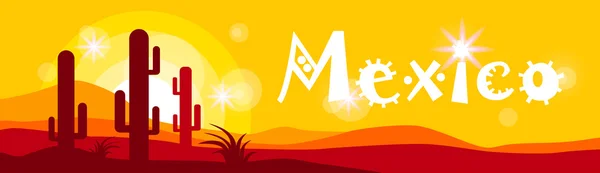 Мексиканські захід сонця з кактус в пустелі — стоковий вектор