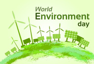 Yeşil Rüzgar Türbini Güneş Enerjisi Paneli Dünya Çevre Günü