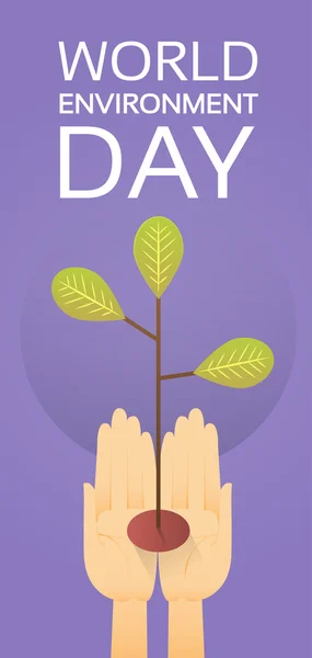 Hands Hold Growing Tree Día Mundial del Medio Ambiente Protección de la Tierra — Vector de stock