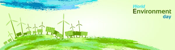 Zelená Větrná turbína Světový den životního prostředí — Stockový vektor