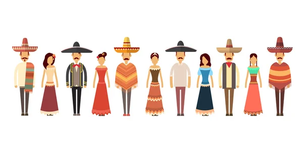 Kelompok Rakyat Meksiko mengenakan Pakaian Tradisional Selamanya - Stok Vektor