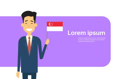 Asian Business Man Hold Singaporean Flag Singapore Businessman Banner With Copy Space