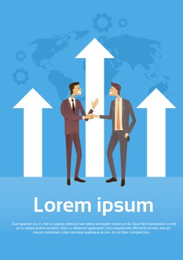 Business Man Shake Hands Over Graph Arrow Up World Map Background Success Agreement Concept