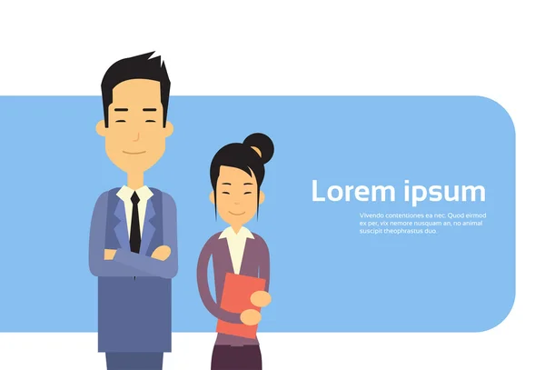 Asian Couple Business Man Woman Banner With Copy Space — Stockový vektor