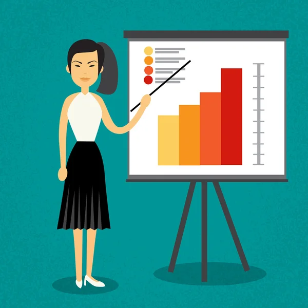 Asiatico affari donna con flip grafico seminario formazione conferenza brainstorming presentazione finanziario — Vettoriale Stock