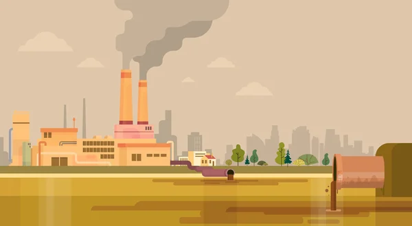 Umweltverschmutzung Anlage Rohr Schmutzwasser verschmutzt Umwelt — Stockvektor