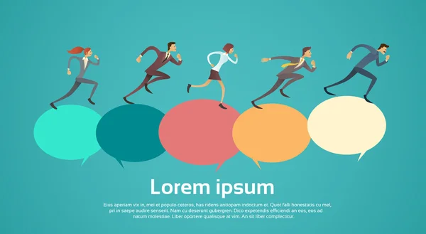 Business People Group Run Team Leader Competition Concept Chat Bubble With Copy Space — Stok Vektör