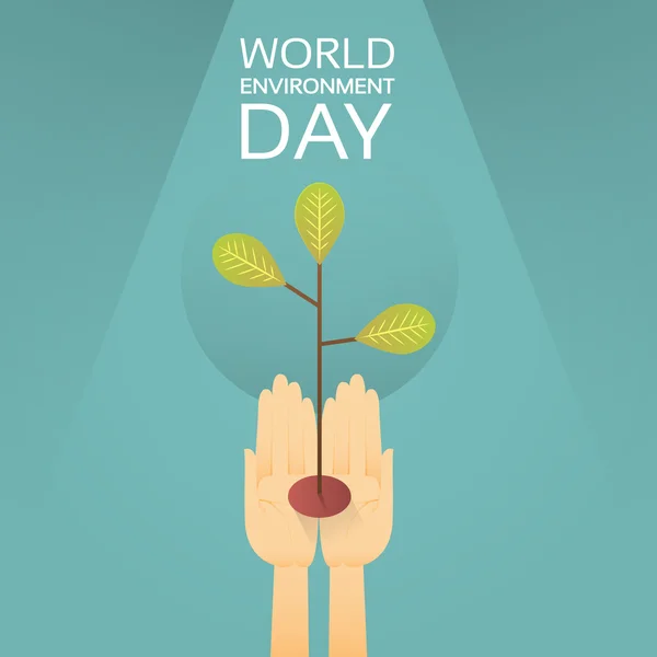 Hands Hold Growing Tree Día Mundial del Medio Ambiente Protección de la Tierra — Vector de stock
