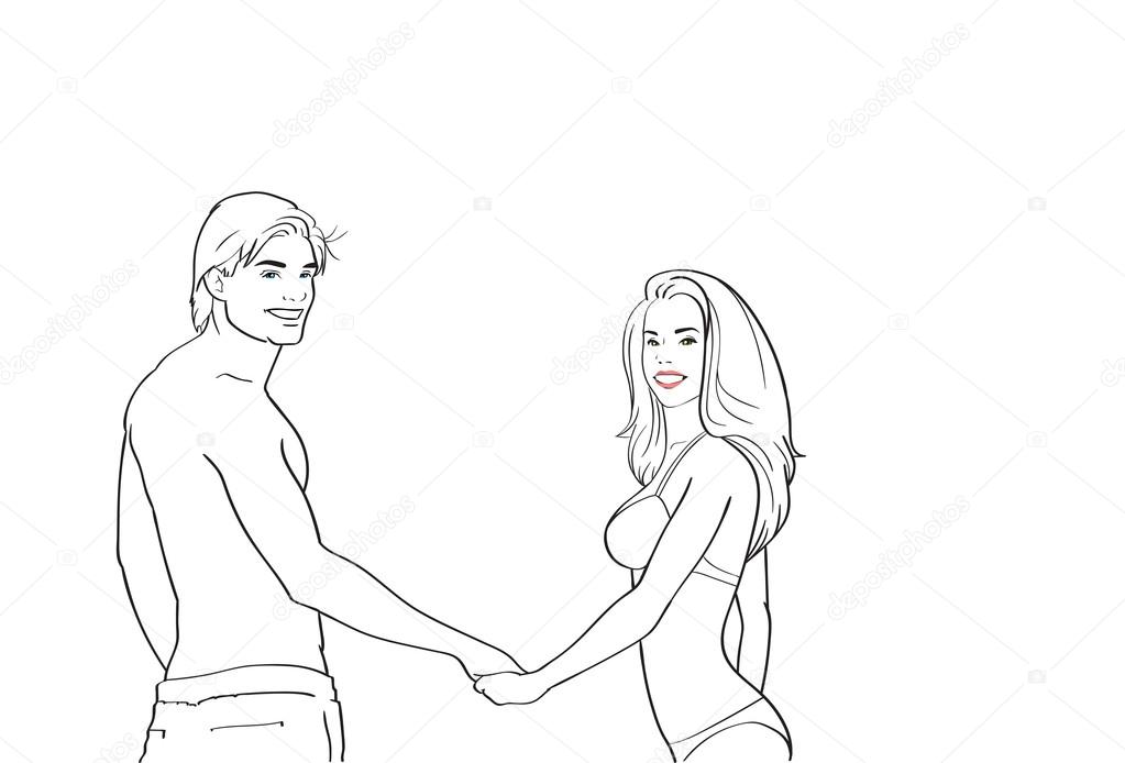 pic Man Holding Woman From Behind Drawing couple in swimwear hold hands man woman sketch vector image by c mast3r vector stock 108781094
