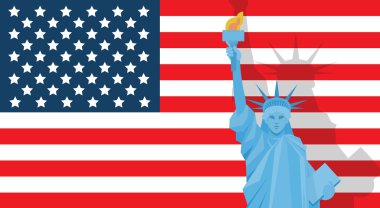 Özgürlük heykeli üzerinde Amerika Birleşik Devletleri bayrağı Bağımsızlık günü tatil afiş