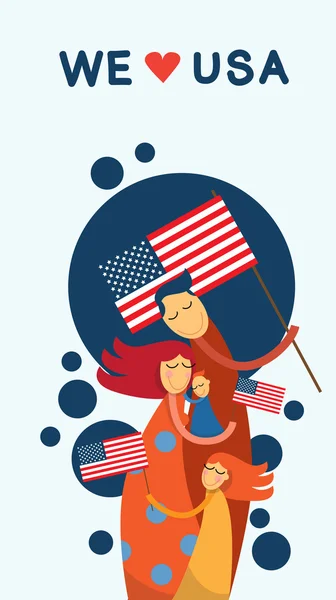 La famille embrasse le Jour de l'indépendance des États-Unis d'Amérique — Image vectorielle