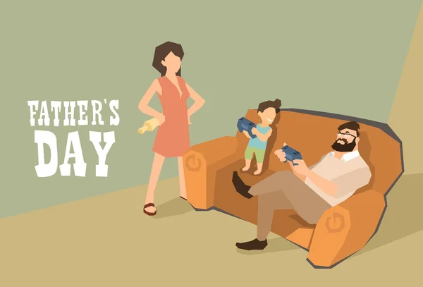 男はソファの上に息子座る再生ビデオゲームの父の日 — ストックベクタ