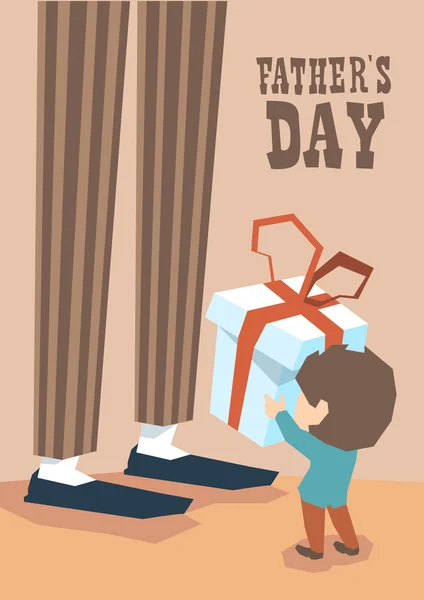 Small Boy Give Present Box Adult Man Long Legs Father Day — Stock Vector