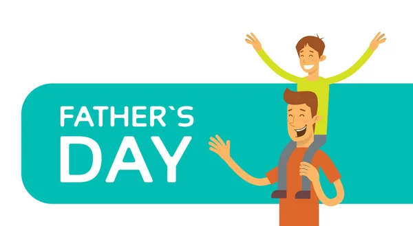Vader dag vakantie, gelukkig zoon zitten op Papa schouder — Stockvector