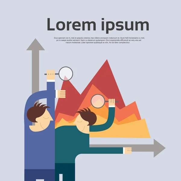 Affärsman hålla förstoringsglas finansiella diagram — Stock vektor