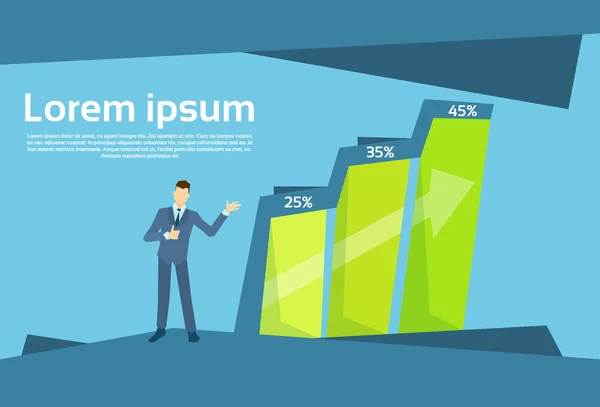 Barra financeira do homem de negócios crescendo gráfico de crescimento de conceito de sucesso — Vetor de Stock