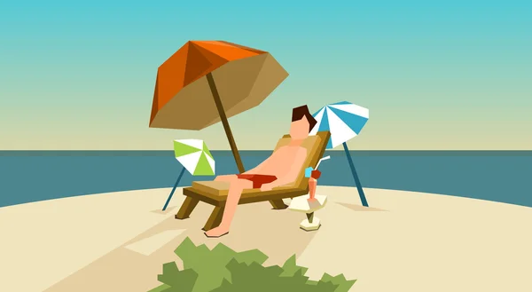 Homme freelance lieu de travail à distance sur chaise longue en utilisant la plage d'ordinateur portable — Image vectorielle