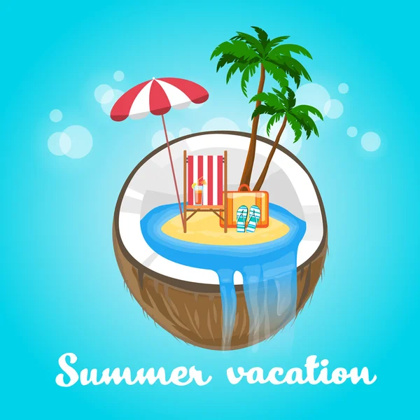 Coconut Tropical Island Summer Beach Vacation — Stock Vector