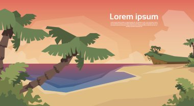 Tropical Beach Adası palmiye ağaç günbatımı okyanus yaz tatili