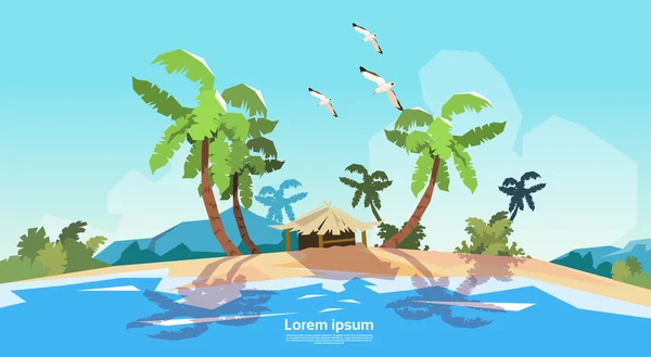 Tropical Beach Island Palm Tree Ocean Summer Vacation — Stock Vector