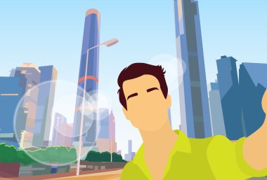 Adam alarak Selfie fotoğraf Modern Şehir Manzaralı