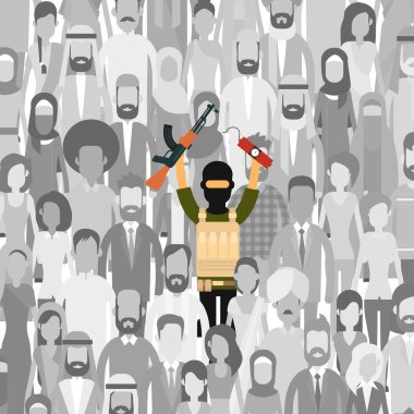 Kalabalık insan grubu terörizm tehdidi kavramı terörist silahlı