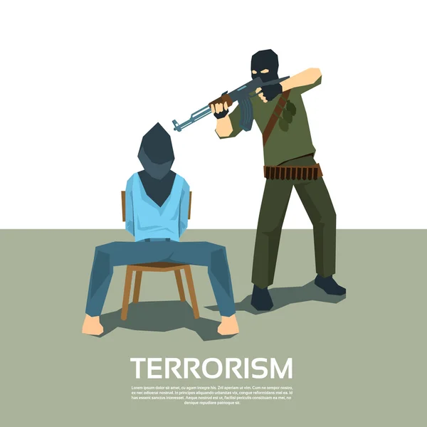 Terrorista armado con secuestro de rehenes Concepto de terrorismo — Vector de stock