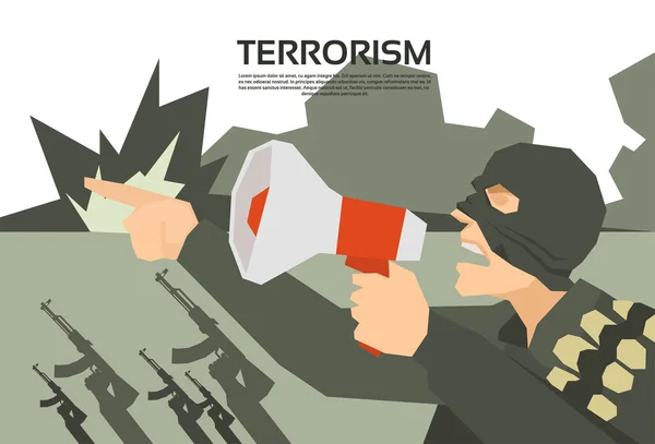 Terrorist med Megaphone Terrorism gruppledare — Stock vektor