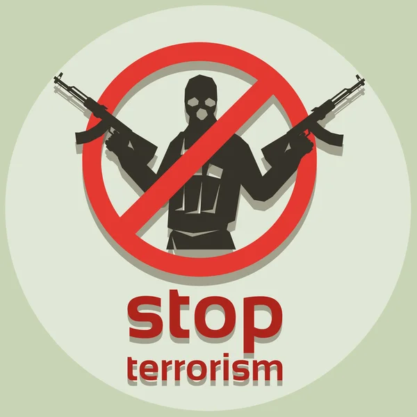 Stop Terrorism Sign Armed Terrorist — Stock Vector