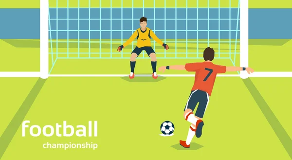 Football Match Goalkeeper Protecting Gates Player Kick Ball — Stock Vector